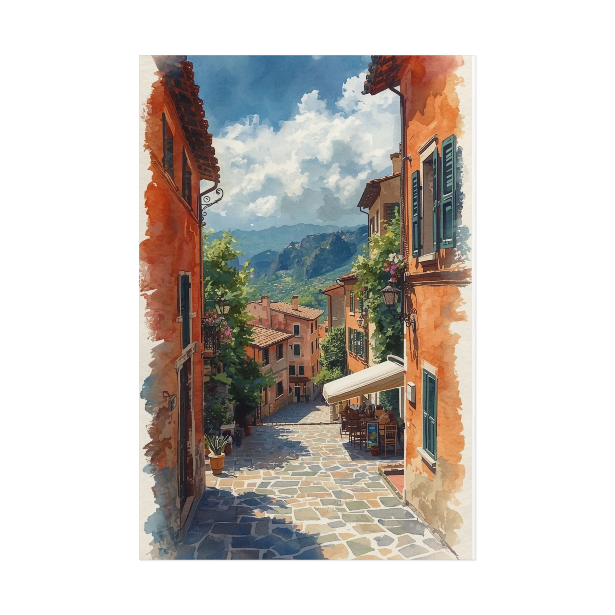 Charming Italian Village Street Poster Wall Art Landscape - Rosetta Creative Boutique